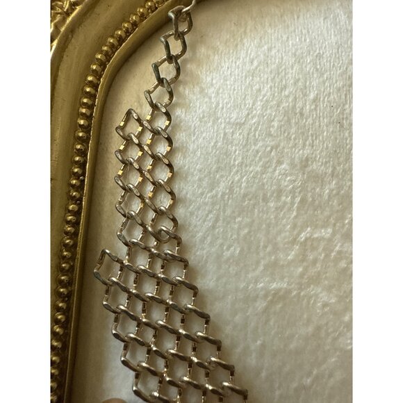 Vintage Gold-Tone Mesh Bib Necklace With Clear Crystal & Bronze Beads - Picture 4 of 8